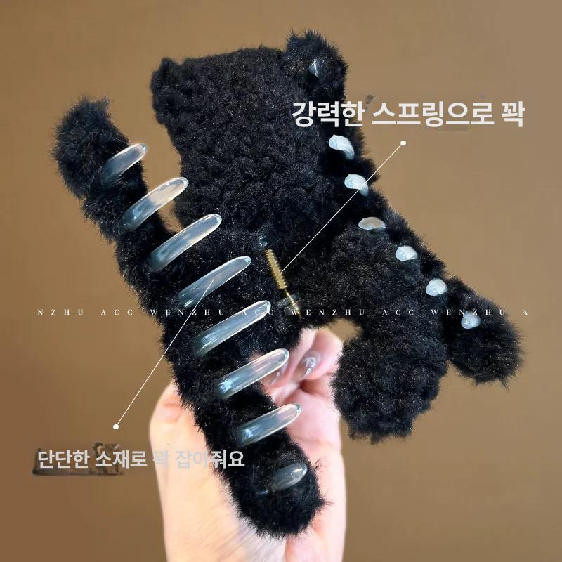 블랙 고양이 헤어 집게핀 대형 가을 겨울 여성용 귀여운 머리핀 블랙 미야우 스크래칭 클립 - 상세 이미지 5