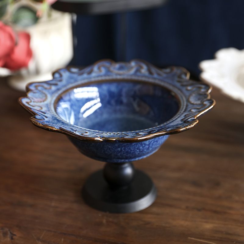 플레이트 접시 2단 고급 케이크 테이블 디저트 트레이 과일 작은 흰색 호리박 갈색 나무 발 - 상세 이미지 5