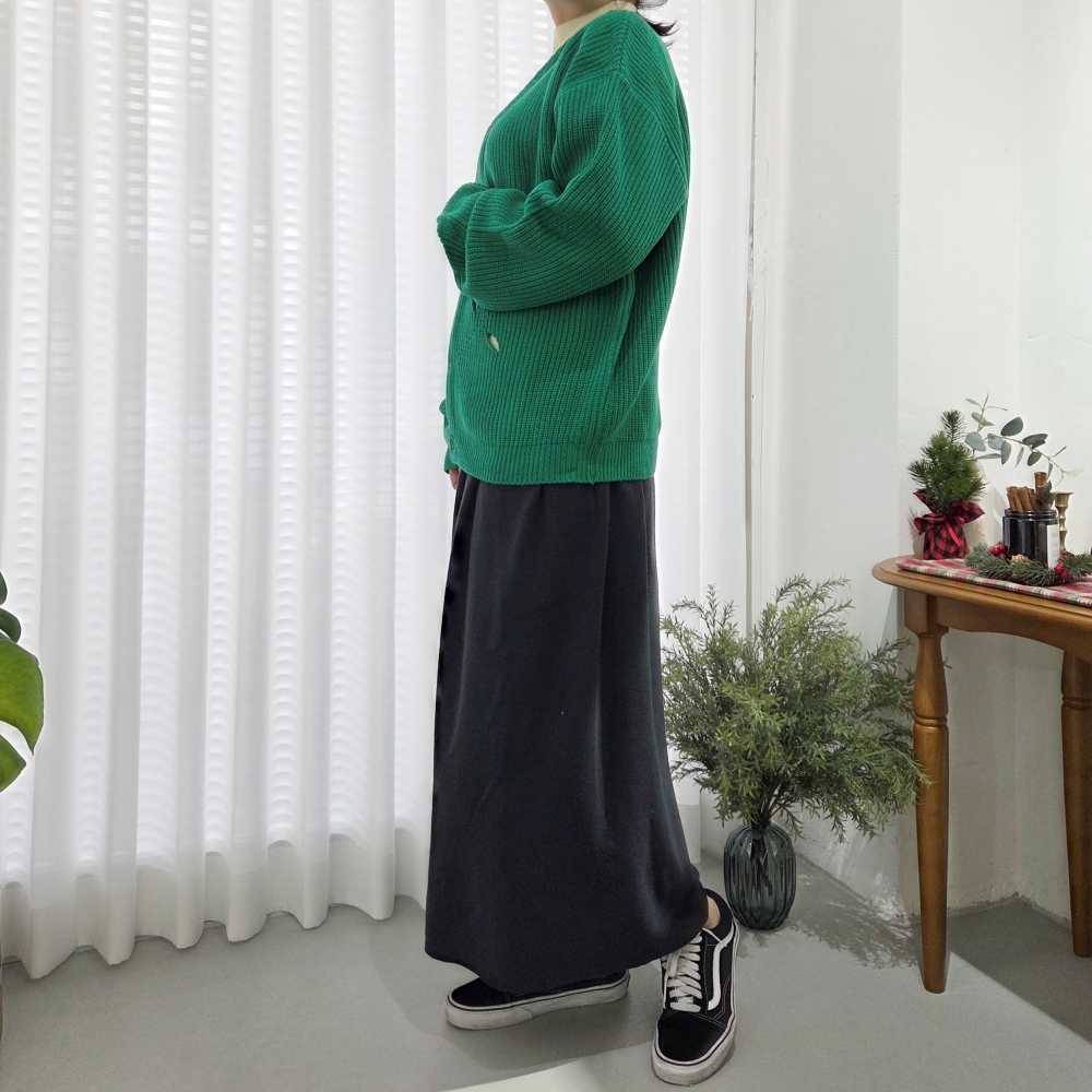 빅사이즈 브이넥 단추 가디건 톡톡 봄 가을 간절기 긴팔 톡톡한 니트 자켓 빗살 트임 무늬 - 상세 이미지 3