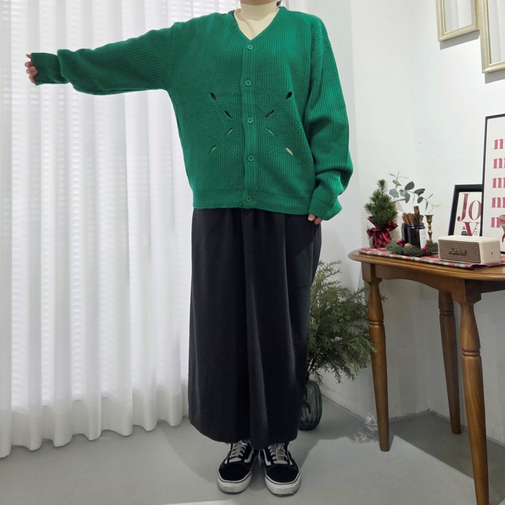 빅사이즈 브이넥 단추 가디건 톡톡 봄 가을 간절기 긴팔 톡톡한 니트 자켓 빗살 트임 무늬 - 상세 이미지 4