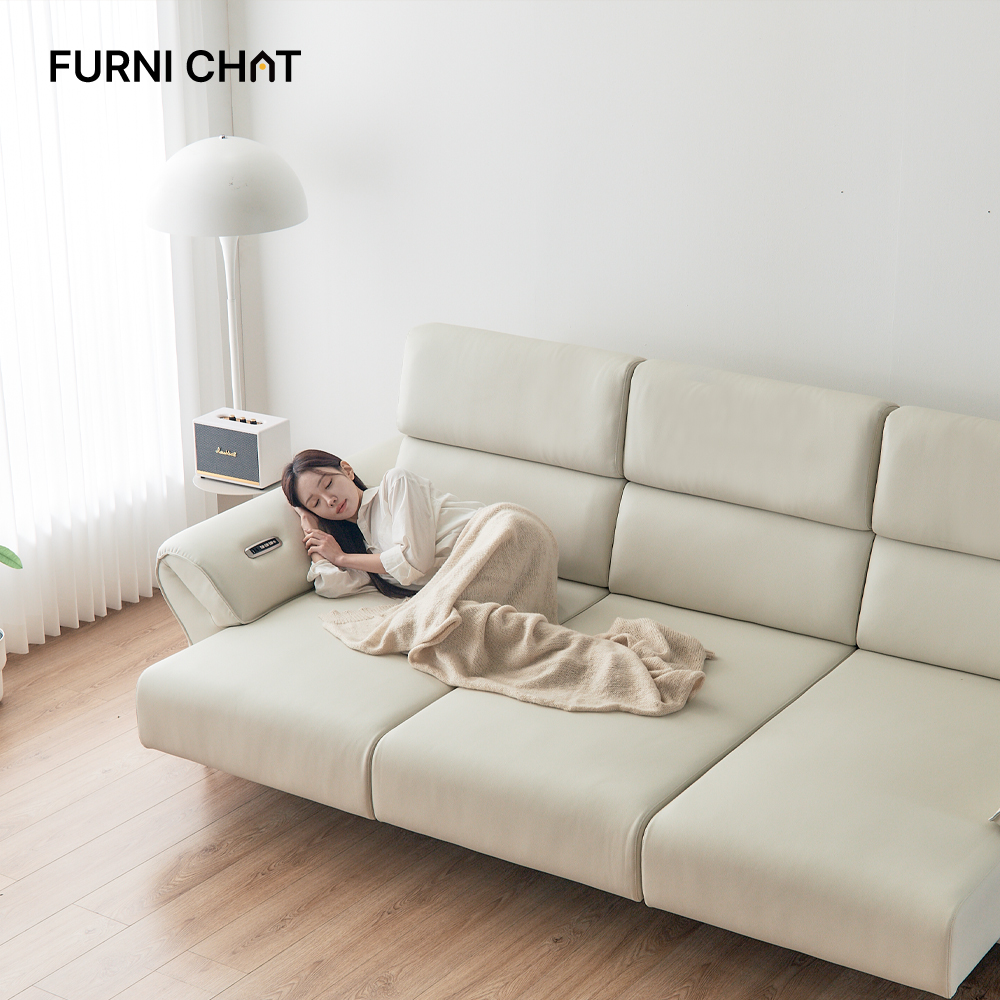 퍼니챗 카라 4인용 리모컨형 버튼형 동시가능 비건 가죽 무빙 슬라이딩 리클라이너 모션 소파