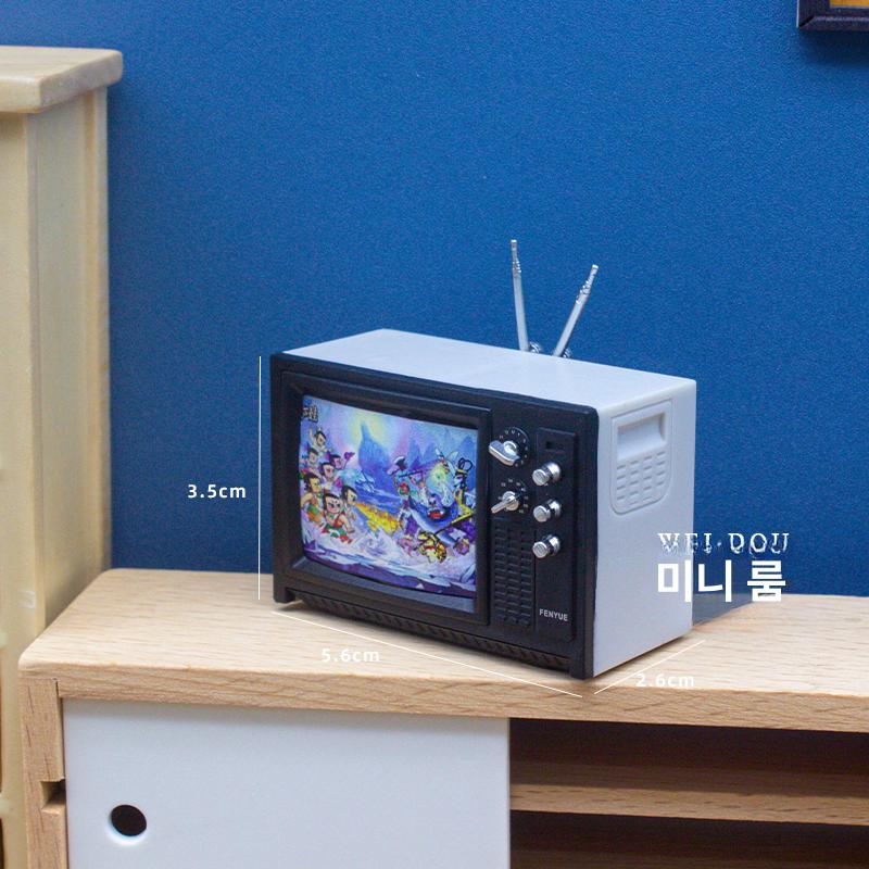레트로 미니 티비 복고풍 소형 가전 모형 인형집 촬영 소품  TV 디자인 감성 무드등 인테리어  화이트 - 상세 이미지 3
