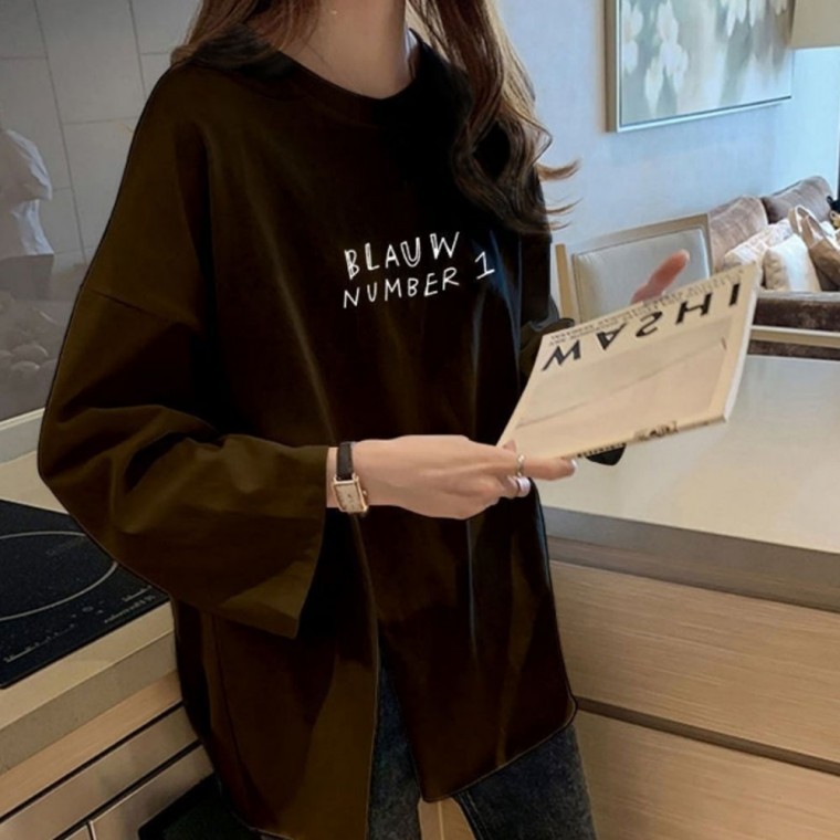 긴팔티 데일리 루즈핏 트임 여성 유행 티셔츠 인기 - 상품 이미지