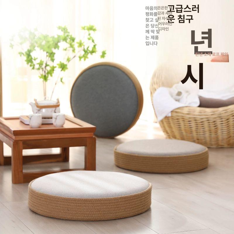 명상방석 다도 바닥 쿠션 가정용 원형매트 카키 무릎방석 라이트그레이 라이트커피 지름 40x두께 10cm - 상세 이미지 3