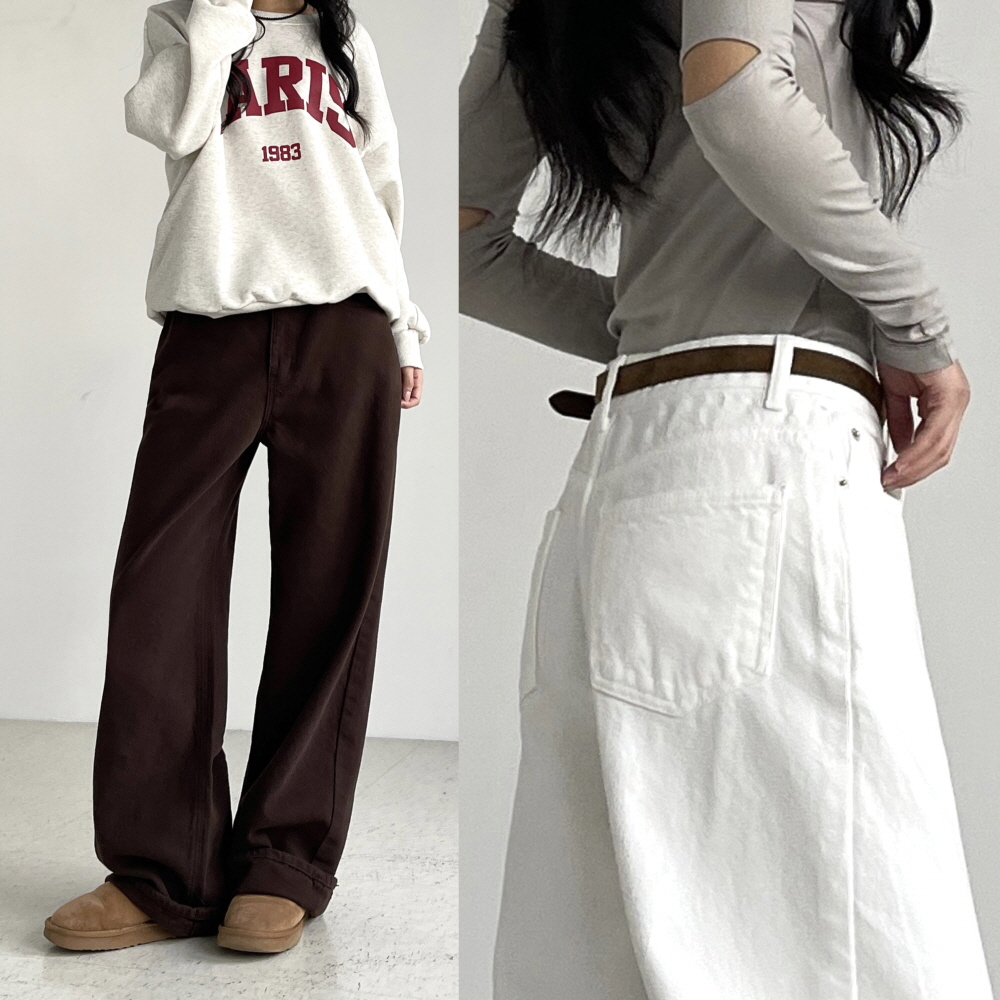 여성기모바지 겨울 도톰 후들 화이트 브라운 블랙 벌룬핏 통바지 더블웜 세미와이드팬츠 제품 이미지