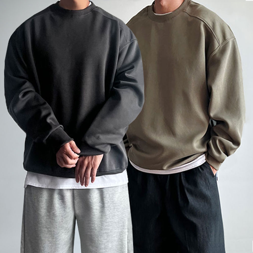 1+1 오버핏맨투맨 무지맨투맨 나그랑긴팔 어깨넓어보이는옷 제품 이미지