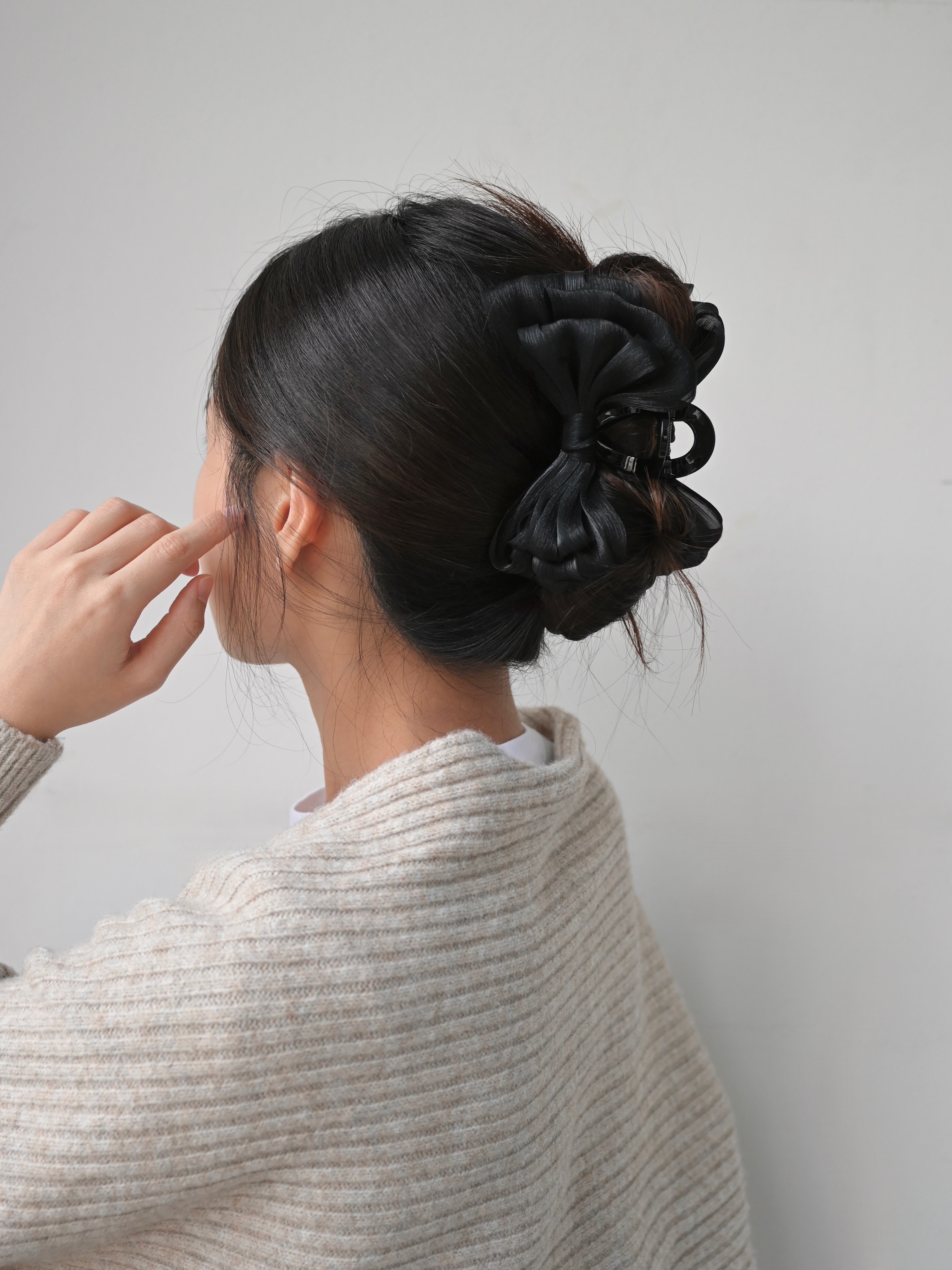 부분 새틴실크 빅 리본 올림머리 헤어집게핀 왕 바렛 핸드메이드 13cm 꼬임 많은숱 - 상세 이미지 5