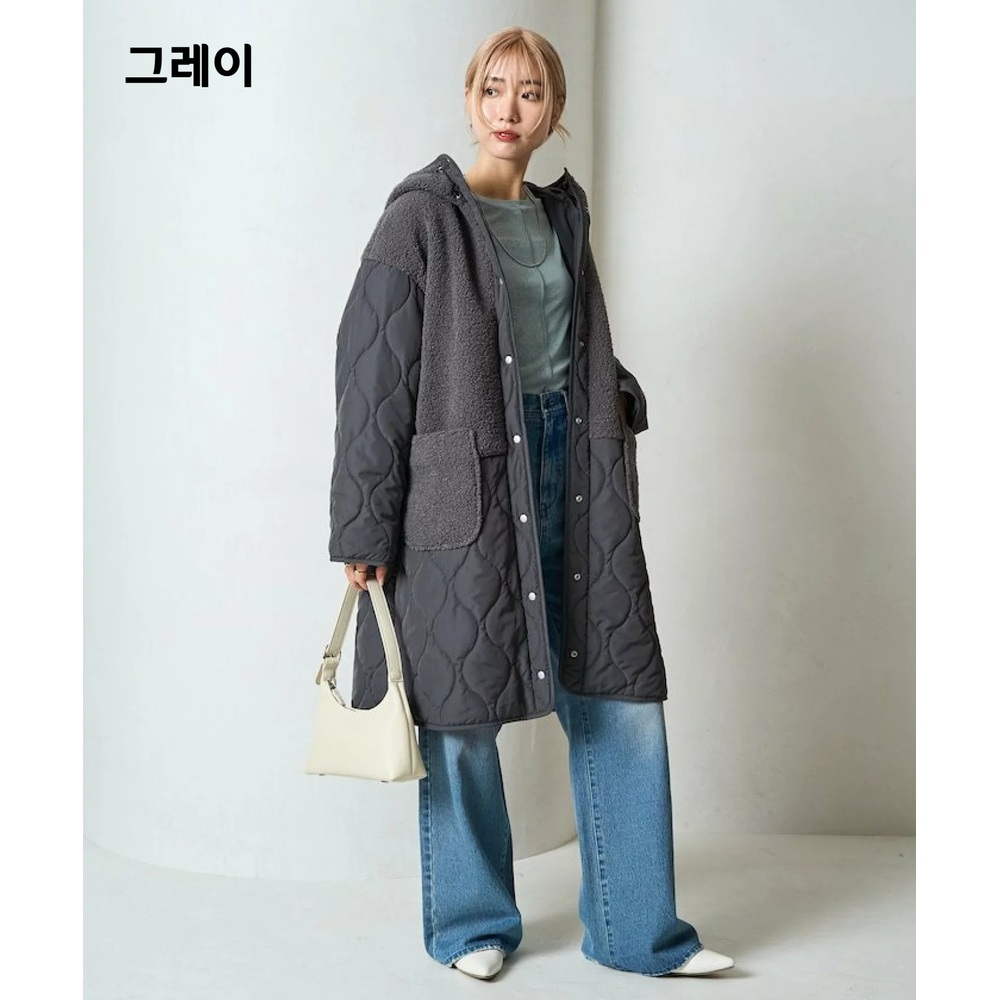 프릭스스토어 보아 퀼팅 후드 롱 코트 여성 후드 재킷 25AW 블랙 - 상세 이미지 2
