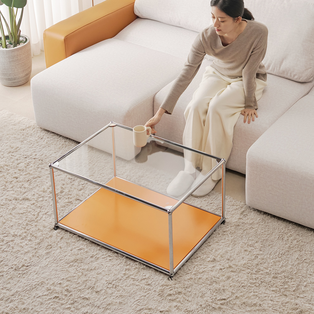 모덴 거실 소파테이블 USM스타일 철제 좌식테이블 오렌지