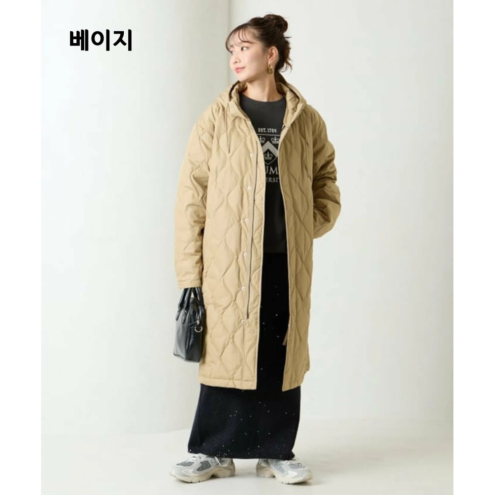 프릭스스토어 퀼트 후드 롱 다운 자켓 여성 누빔 롱 패딩 25AW 블랙 - 상세 이미지 2
