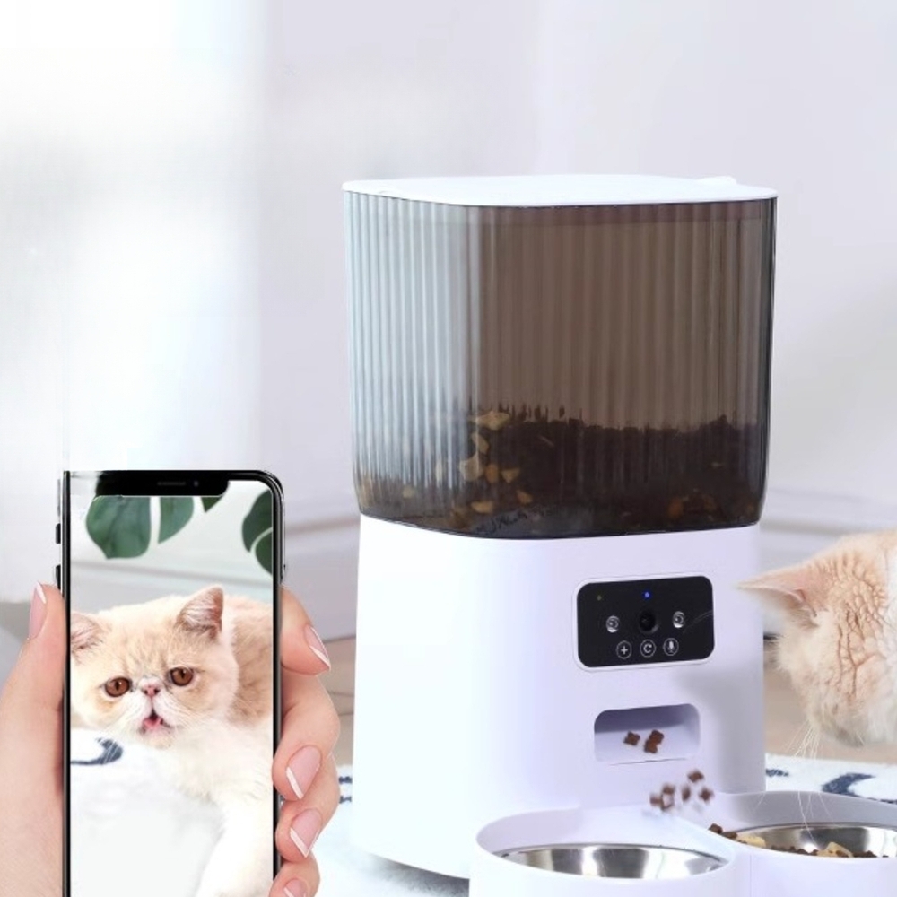 5L 듀얼 식기 스마트 자동 펫 다묘가정 급여기 고양이 타이머 카메라 강아지 애견 보유 5L 버튼 (스텐 단일) - 상세 이미지 2