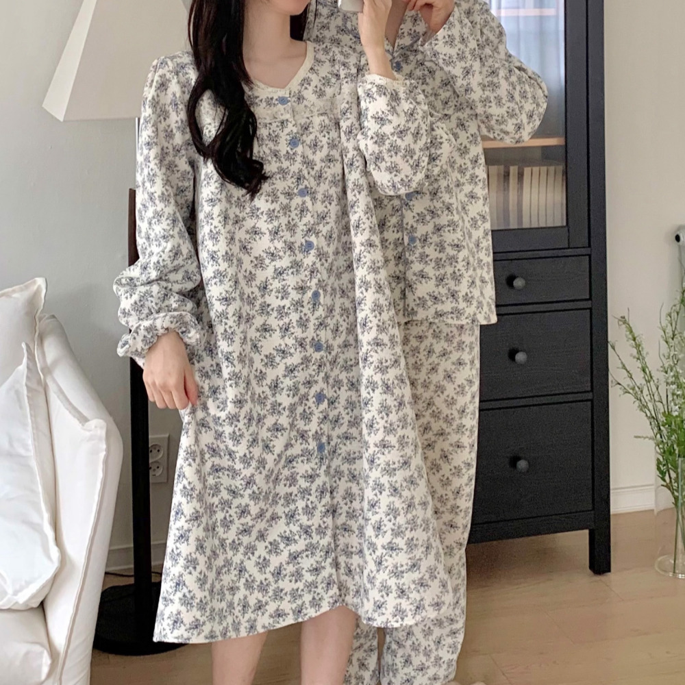 누빔잠옷 수면잠옷원피스 커플파자마 겨울 크리스마스 빅사이즈 수유 신혼부부 홈웨어 세트 - 상세 이미지 2