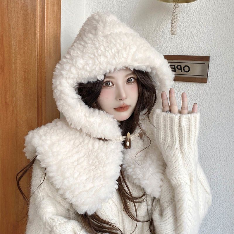 양털 곰돌이모자 따뜻한 군밤모자 넥워머 여성귀달이모자 귀마개 귀도리 뽀글이 귀도리모자 겨울 M533 양 양 큐트 화이트 M(56-58cm) - 상세 이미지 2
