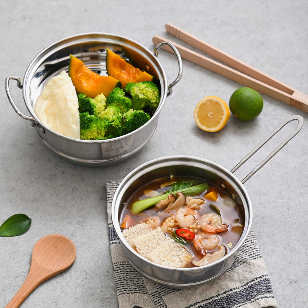 시샘 초음파 세척한 스텐 미니 편수 양수 인덕션 찜 냄비 + 전용 찜기 - 상세 이미지 5