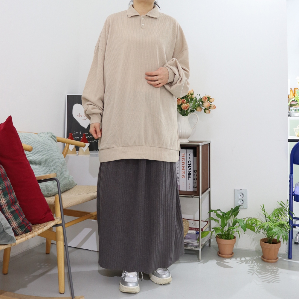 빅사이즈 카라 박시 니트 박시 루즈핏 맨투맨 4XL 5XL 긴팔 티셔츠 봄 가을 99 - 상세 이미지 3