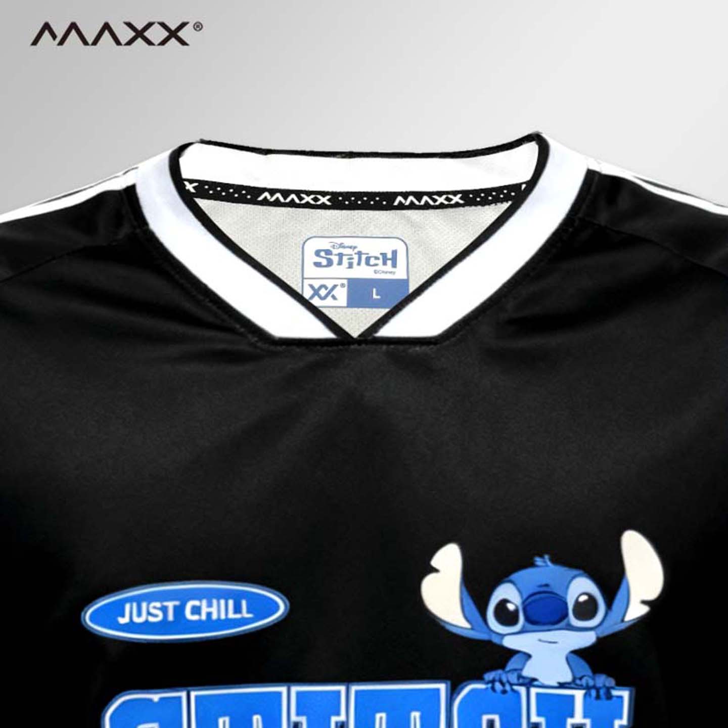 MAXX 맥스 디즈니 스티치 콜라보 배드민턴 스포츠 기능성 반팔 티셔츠 남녀공용 블랙 - 상세 이미지 3