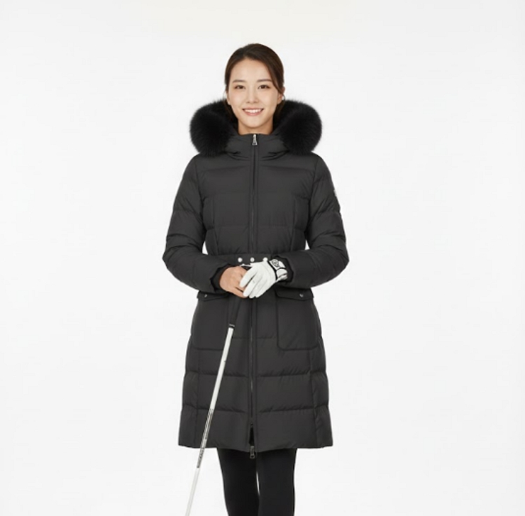 핑 골프웨어 여성 겨울 빅 아웃포켓 폭스퍼 덕다운 롱패딩 롱다운 점퍼 - 상세 이미지 2