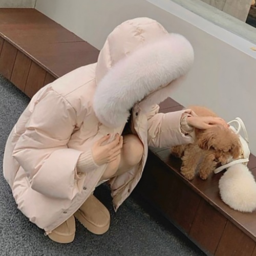 (YY) 여성스러운 후드 패딩 후드 퍼 집업 점퍼 큐티한 심플 베이직 캐주얼 데일리룩 여성 아우터 - 상품 이미지