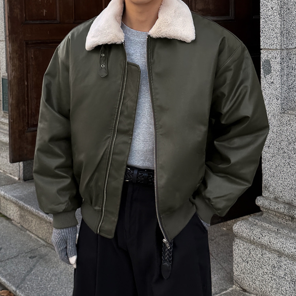 남자 보덴 오버핏 겨울 밍크 카라 레더 항공 무스탕 자켓 - 상세 이미지 2