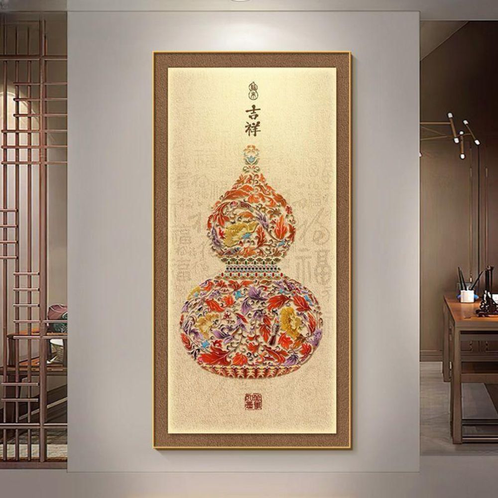 호리병 그림 액자 행운 기원 현관 입구 벽장식 선물 A 50x100cm 골드프레임 - 상품 이미지