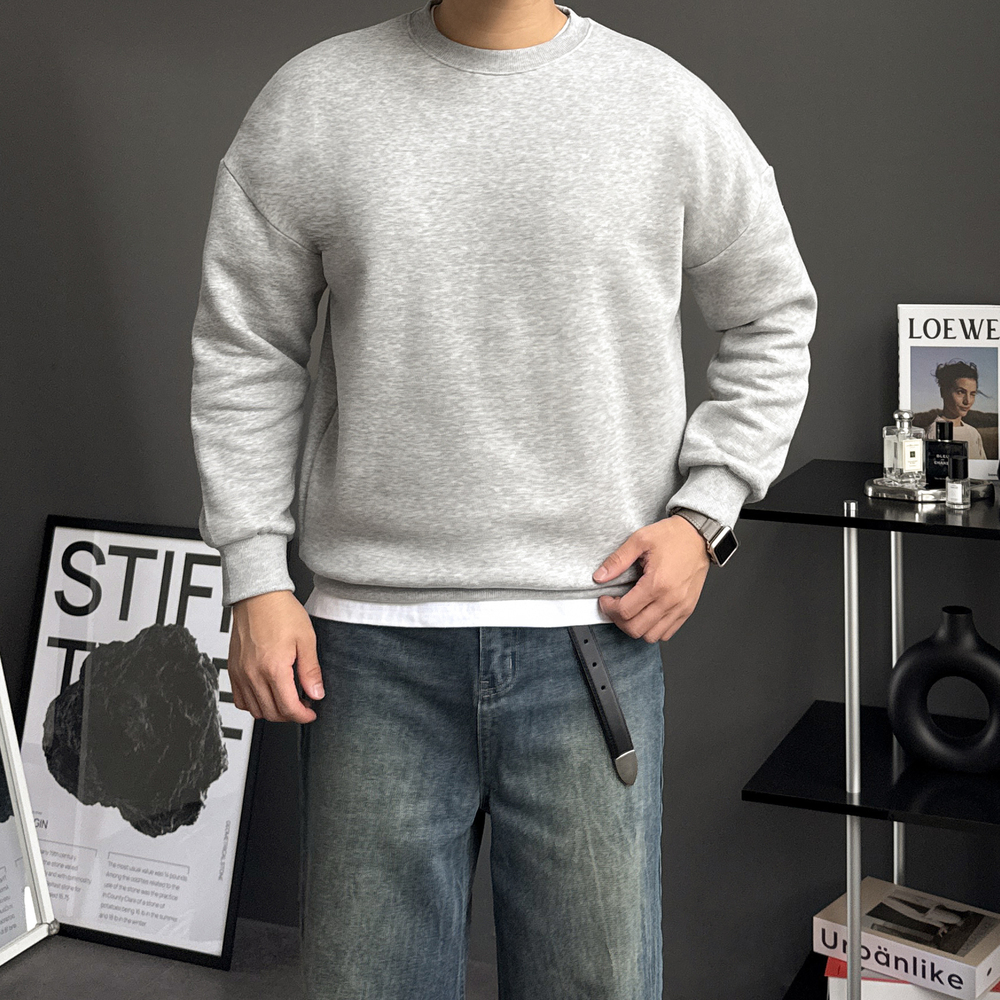 1+1 무지맨투맨 어깨넓어보이는 남성기모맨투맨 - 상세 이미지 2