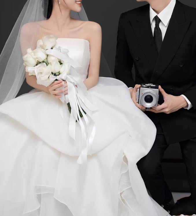 셀프웨딩드레스 풍성 레이어드 튜브탑 코르셋 본식 예식 촬영 스몰웨딩 드레스 - 상세 이미지 4