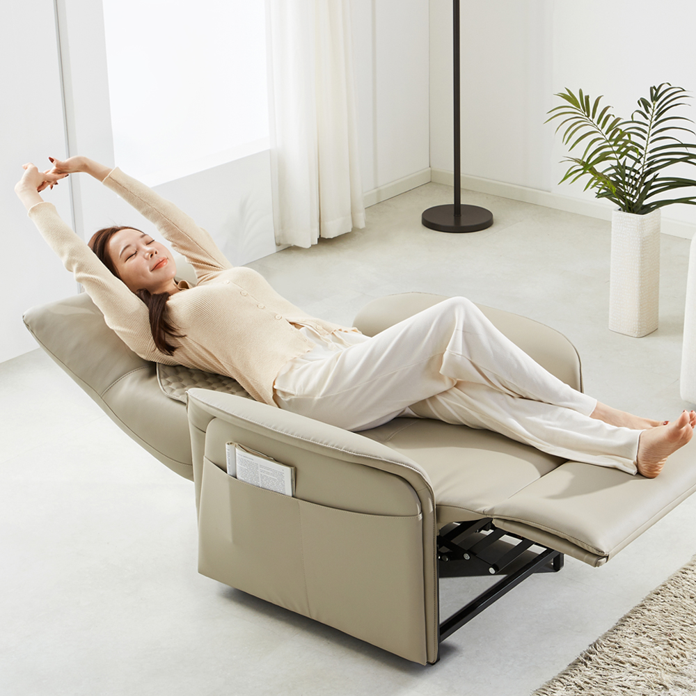 시에모 에어 가죽 전동 안마 의자 리클라이너 소파 리클라이너 쇼파 크림그레이, 1인용