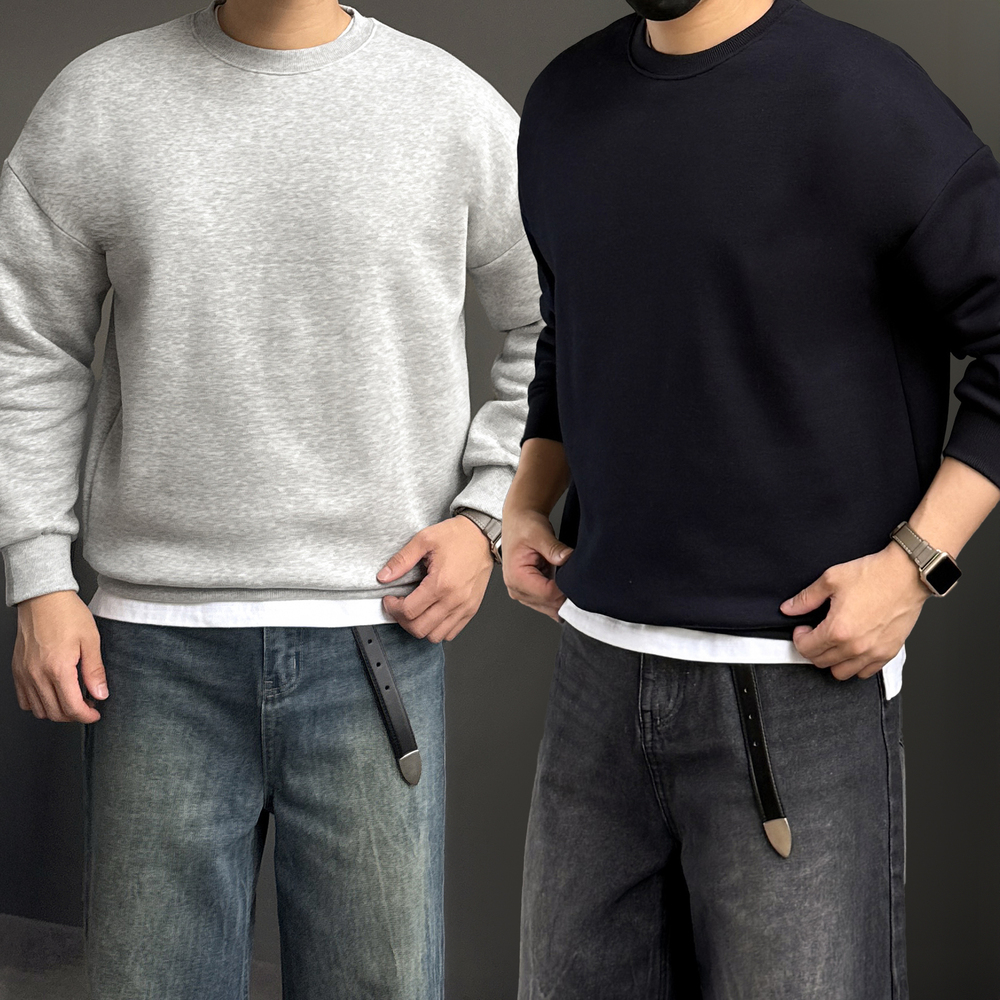 1+1 무지맨투맨 어깨넓어보이는 남성기모맨투맨 - 상품 이미지