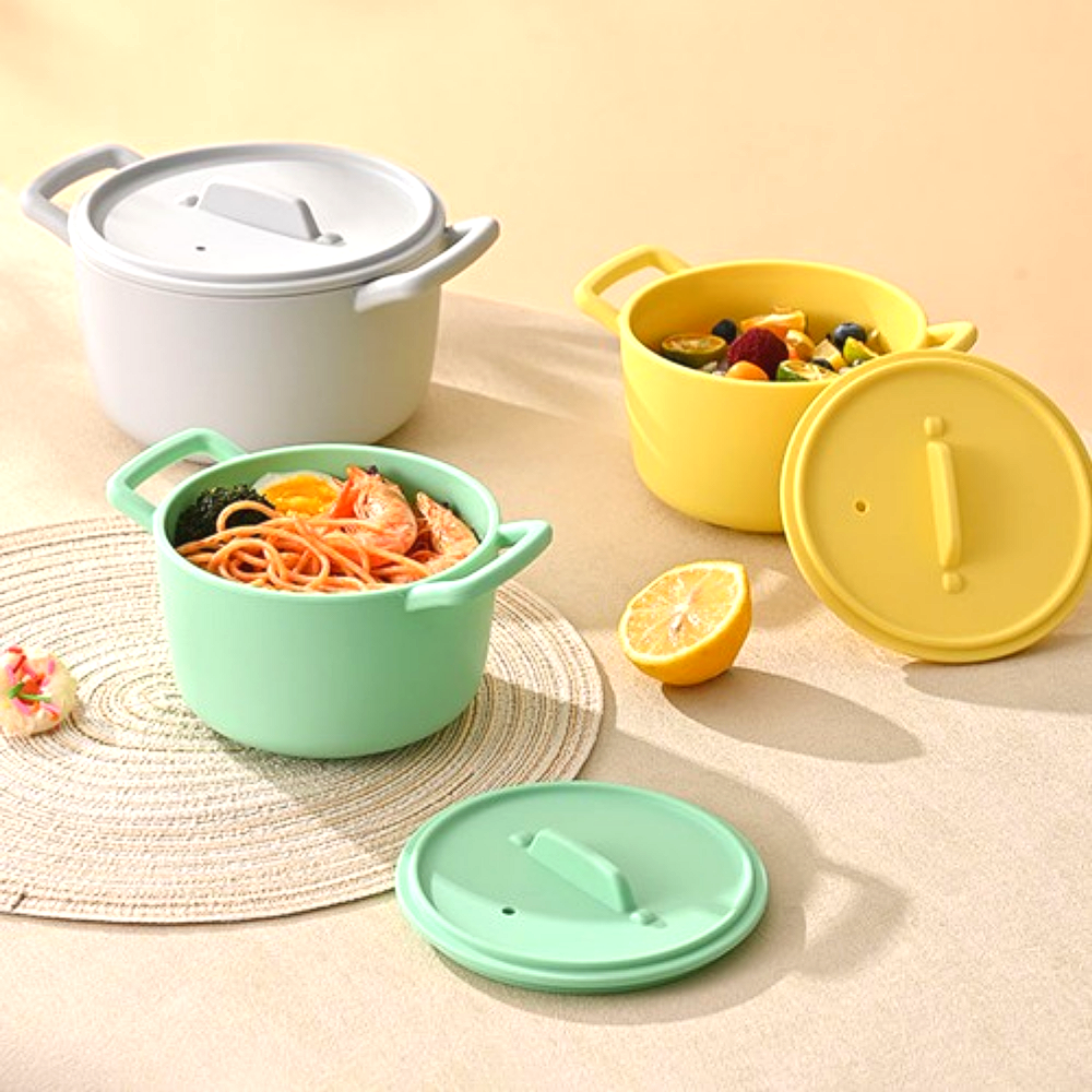 실리콘 찜기 전자레인지 이유식 원형 멀티 쿠커 1200ml, 옐로우