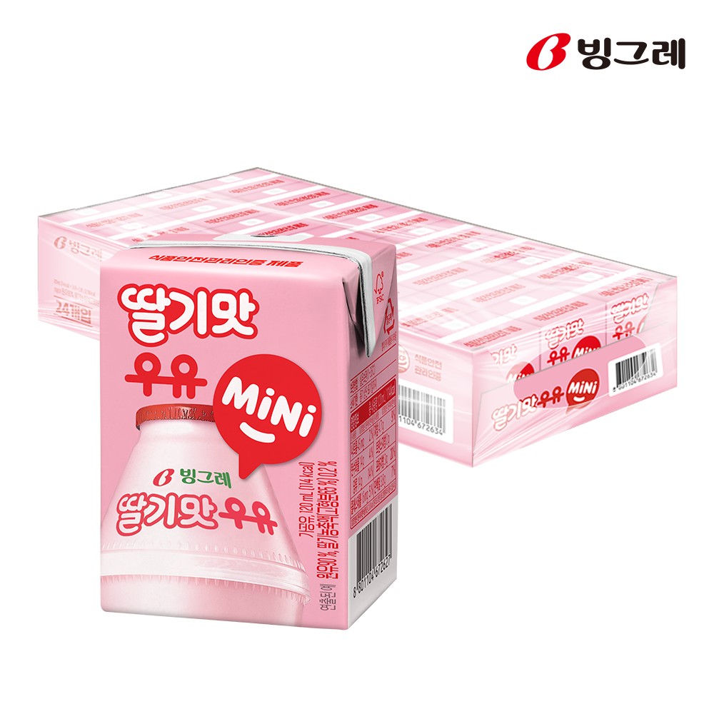 빙그레 바나나맛우유 미니 12팩 + 딸기맛우유 미니 12팩 120ml 멸균 이미지 4