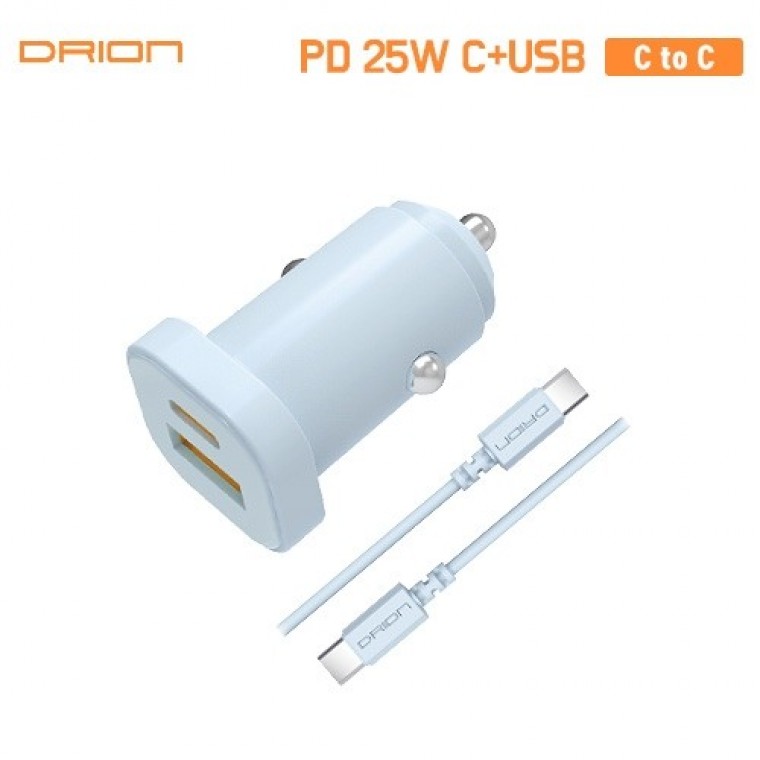 드리온 차량용 PD 25W 초고속 + USB 18W 고속 충전기 (C+USB포트) (C to C) - 메인 이미지