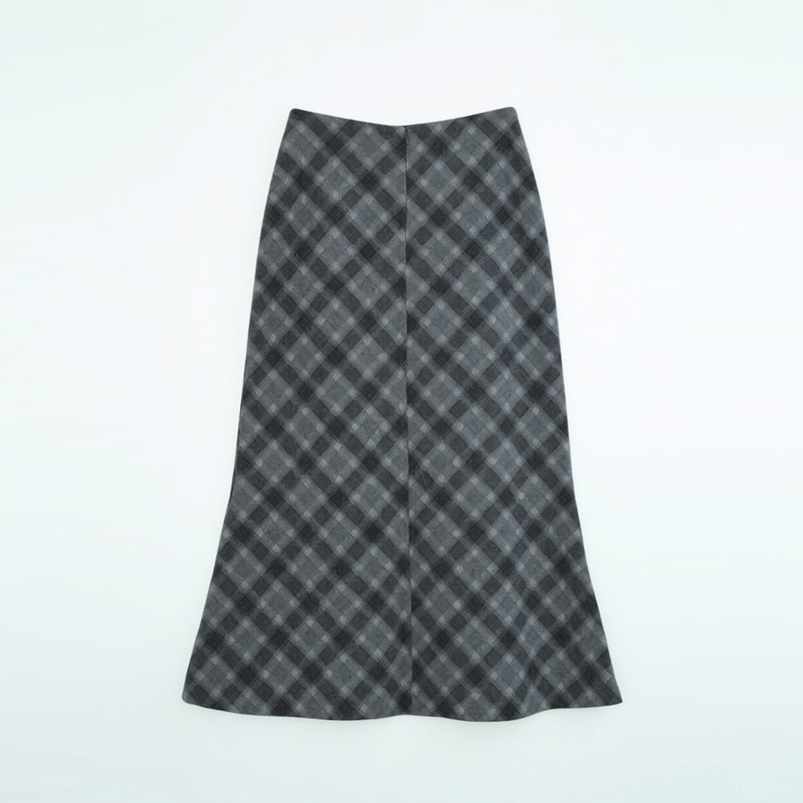 웜 텍스처 체크 플레어 머메이드 롱 스커트 (BLACK, 2 SIZE) - 상세 이미지 2