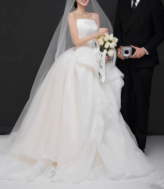 셀프웨딩드레스 풍성 레이어드 튜브탑 코르셋 본식 예식 촬영 스몰웨딩 드레스 - 상세 이미지 2