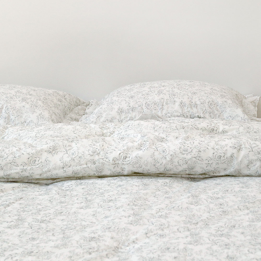 로지 플라워 워싱 고밀도 순면 모달 100 옥수수솜 프릴 레이스 사계절 차렵이불 SS