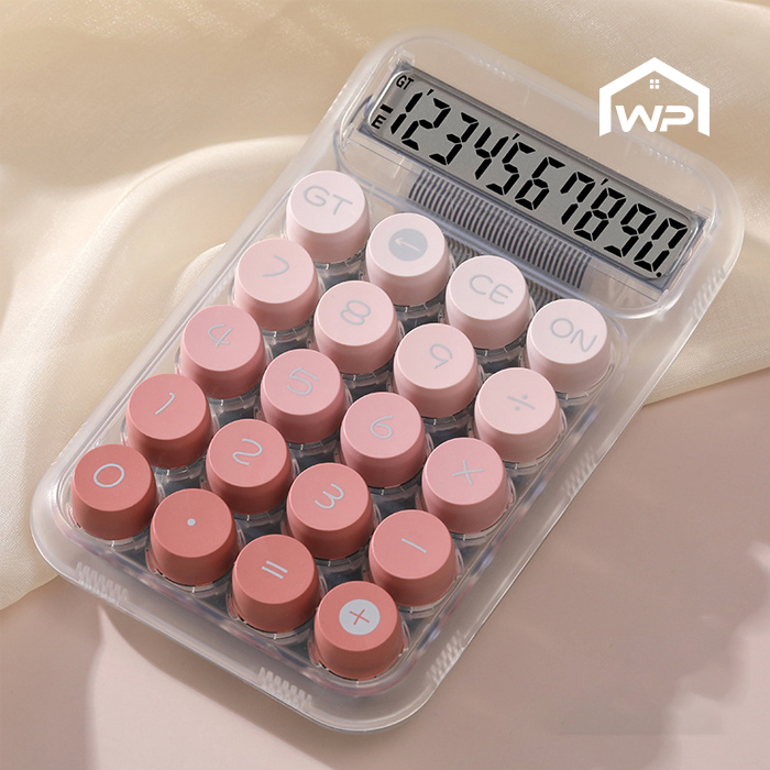 파스텔 투명 기계식 계산기 10자리 큰버튼 탁상용 사무용 투명핑크 - 메인 이미지