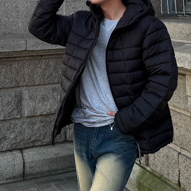 남자 에스 오버핏 겨울 후드 경량 패딩 점퍼 - 상세 이미지 4