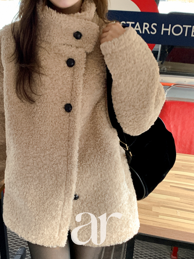 하이넥 버튼 양털 하프 무스탕 ct1683 - 상세 이미지 5