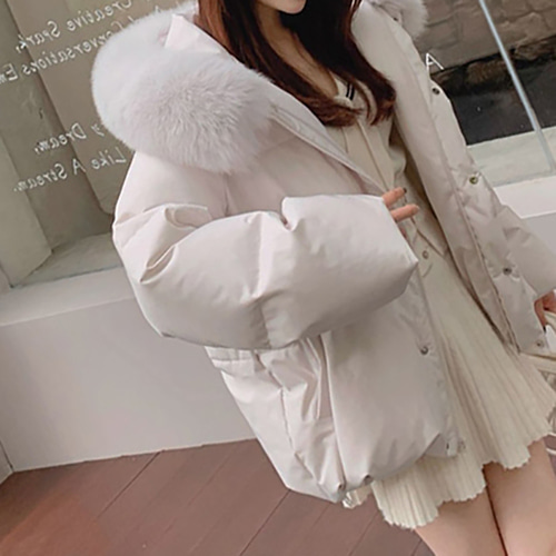 (YY) 여성스러운 후드 패딩 후드 퍼 집업 점퍼 큐티한 심플 베이직 캐주얼 데일리룩 여성 아우터 - 상세 이미지 3