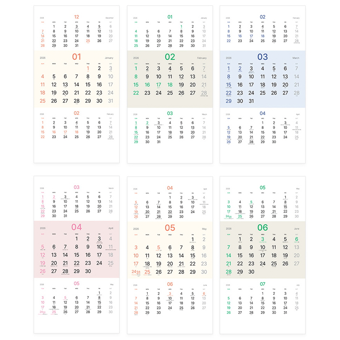 2026 벽걸이달력 3단 3개월 벽달력 26년 음력 사무실 회사 학교 부모님 월 캘린더 - 상세 이미지 3