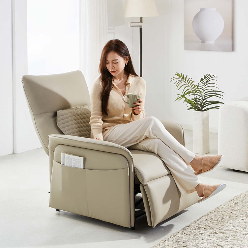 시에모 에어 가죽 전동 안마 의자 리클라이너 소파 리클라이너 쇼파 크림그레이, 1인용