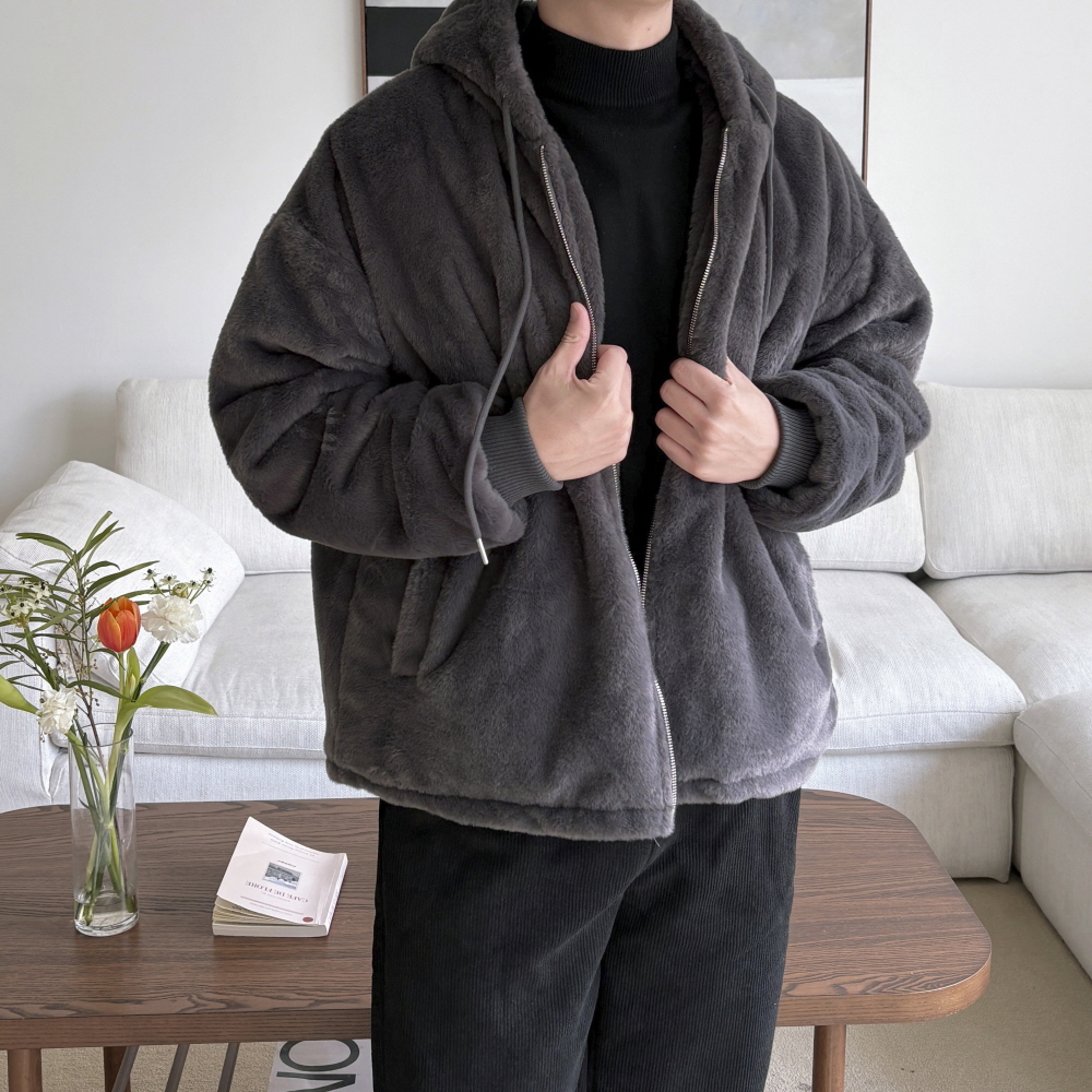 남자퍼자켓 밍크 보아털 남자후리스 집업 겨울자켓 - 메인 이미지