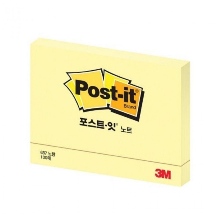 100매) 노랑 (102x76 점착식메모지 3M (1개) 일반 657 - 메인 이미지