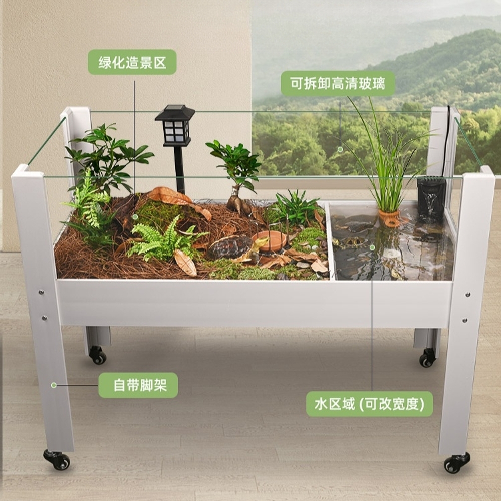 대형 반수생 수조 거북이 사육장 수족관 투명 어항세트 생태 배수 이동바퀴 60cm + 조경 - 상세 이미지 3