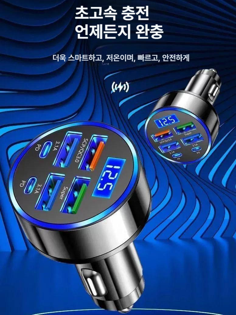 차량용 시거잭 고속 충전기 USB 멀티포트 초고속 c포트 멀티시거잭 6-in-1 4USB+2PD 슈퍼 고속 - 상세 이미지 2