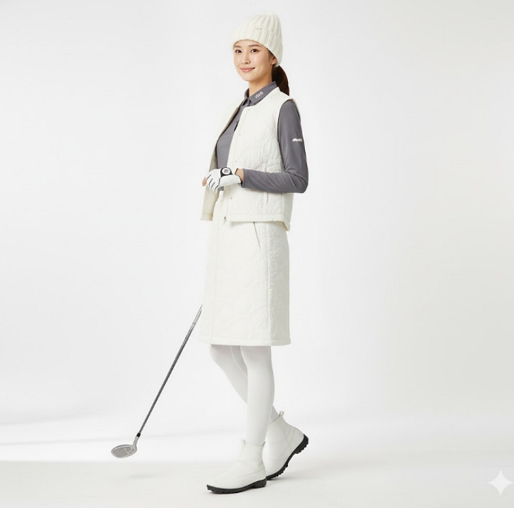 핑 골프웨어 여성 겨울 장지퍼 포인트 골프 퀄팅 패딩 스커트 - 상세 이미지 2
