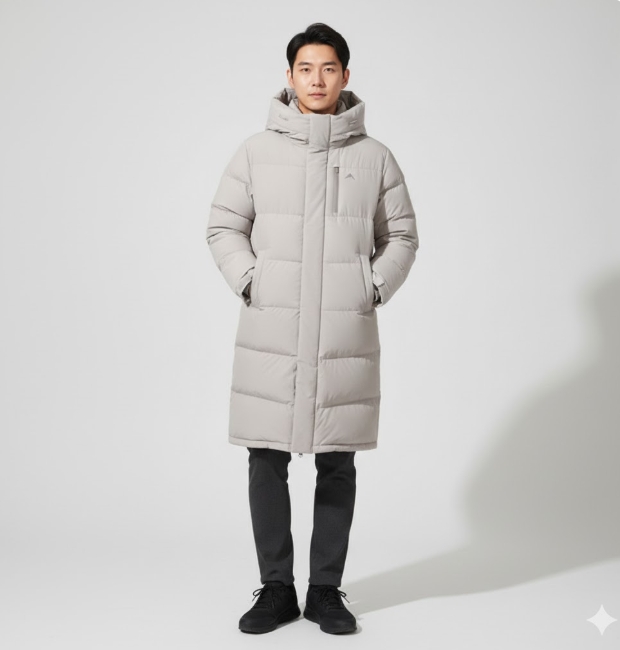 네파 남자 겨울 아웃도어 에센셜 헤비 덕다운 롱패딩 롱다운 오리털 패딩점퍼 - 메인 이미지