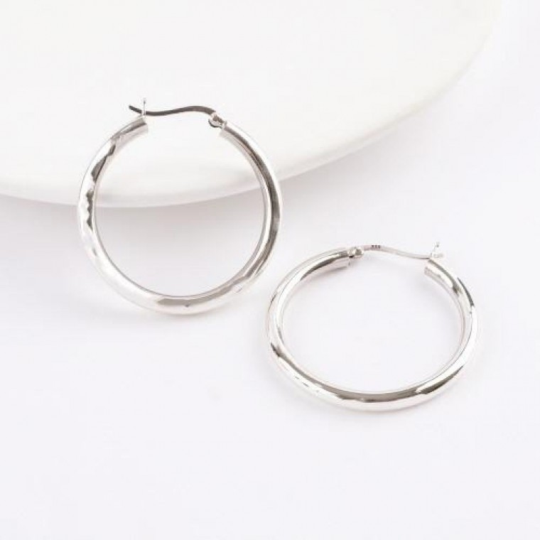 925실버 클래식 볼드 후프 귀걸이 40mm 라운드 링 이어링 - 상품 이미지
