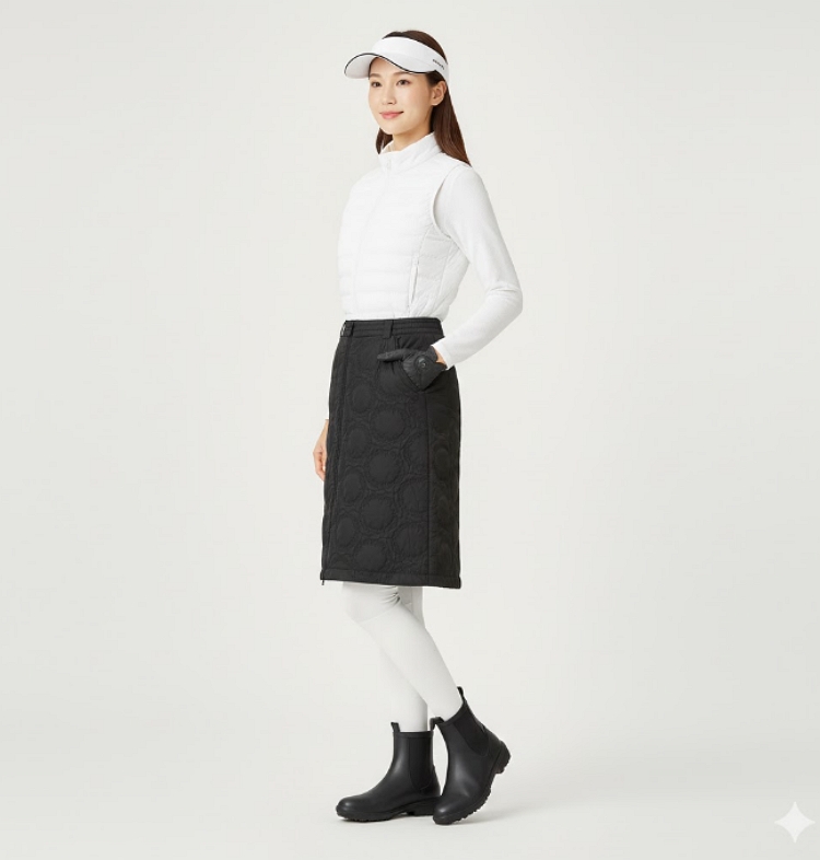핑 골프웨어 여성 겨울 장지퍼 포인트 골프 퀄팅 패딩 스커트 - 상세 이미지 5