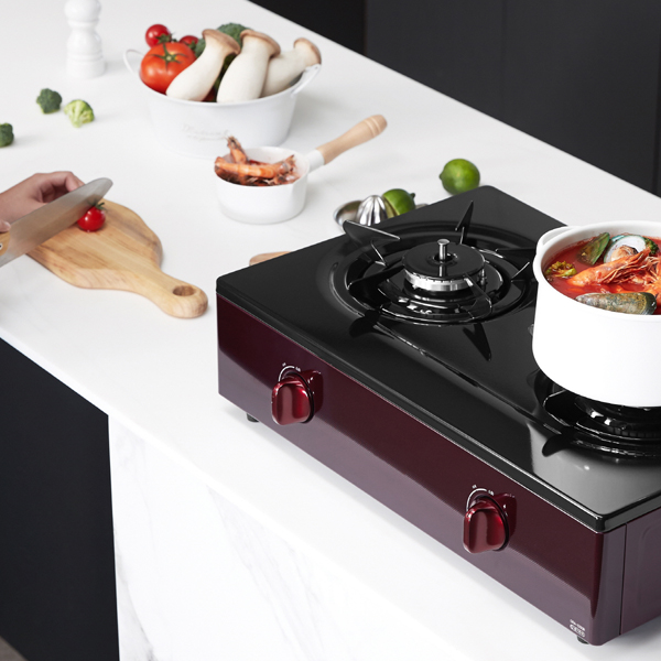 방문설치 나비엔매직 스탠드식 일반 가스레인지 퍼플와인 GRF1002NDWR LNG