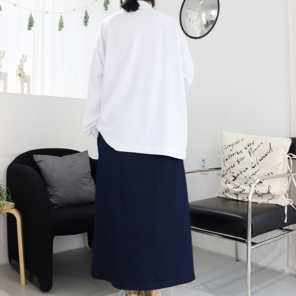 빅사이즈 백화이트 피케이 무지 카라 긴팔 티셔츠 오버핏 박스 긴팔 티 88 4XL 봄 가을 - 상세 이미지 5